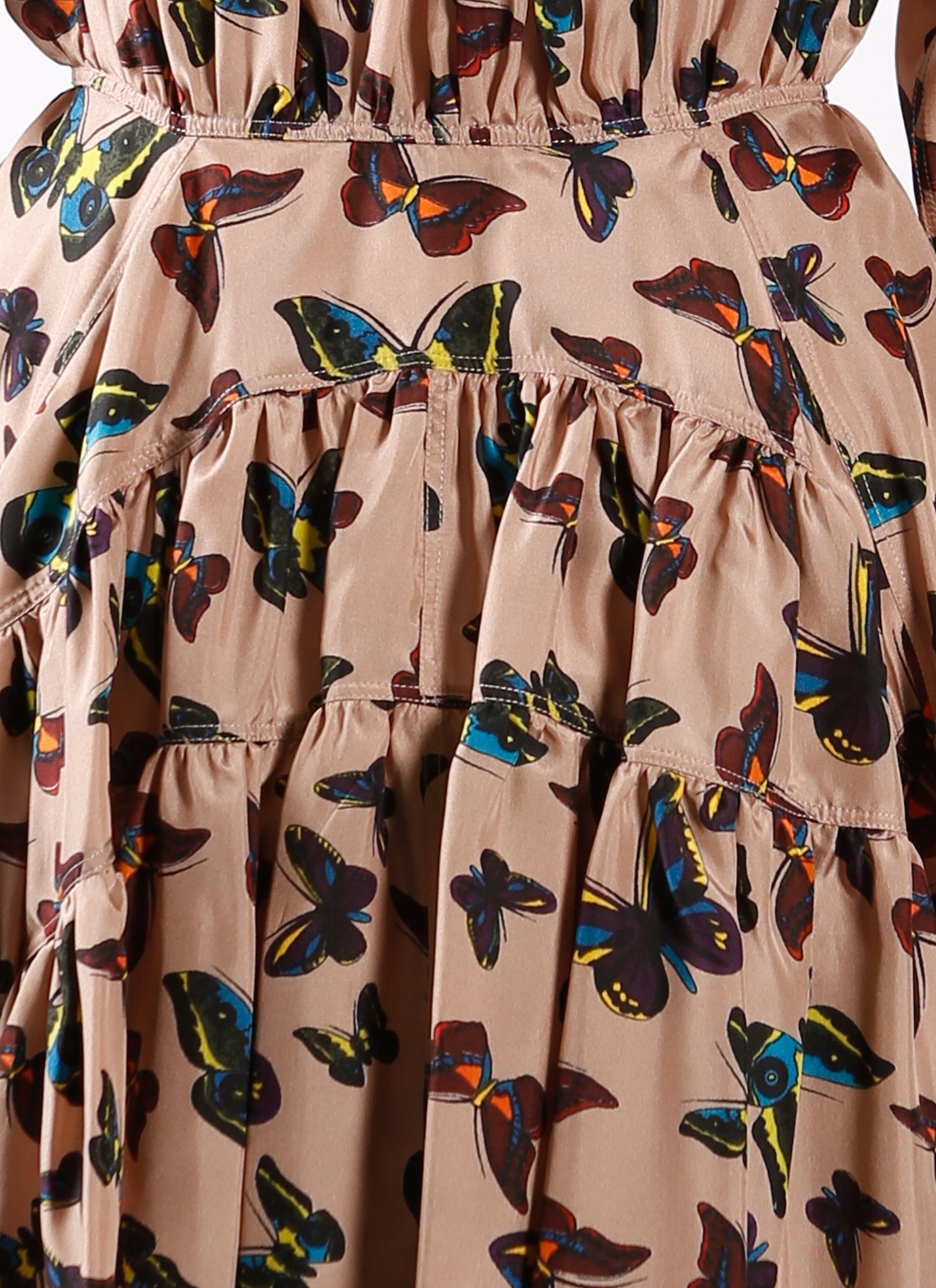 Long-sleeved silk butterfly dress - Flesh