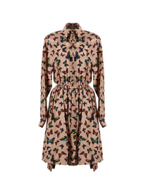 Long-sleeved silk butterfly dress - Flesh