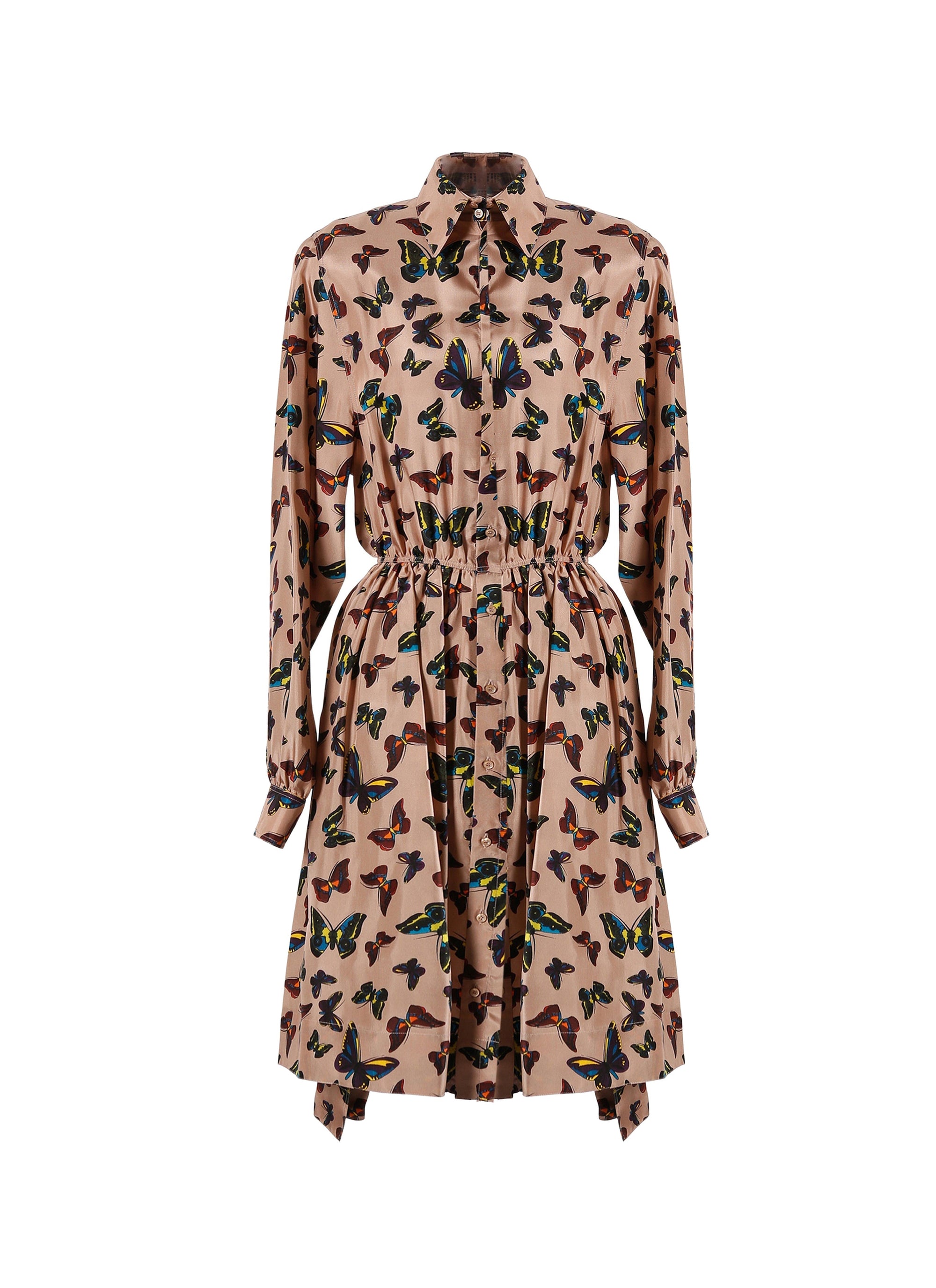 Long-sleeved silk butterfly dress - Flesh