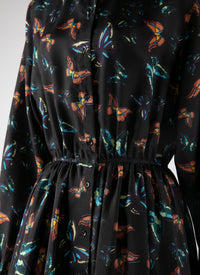 Silk butterfly print maxi dress - Black intense