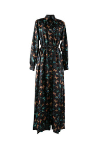 Silk butterfly print maxi dress - Black intense