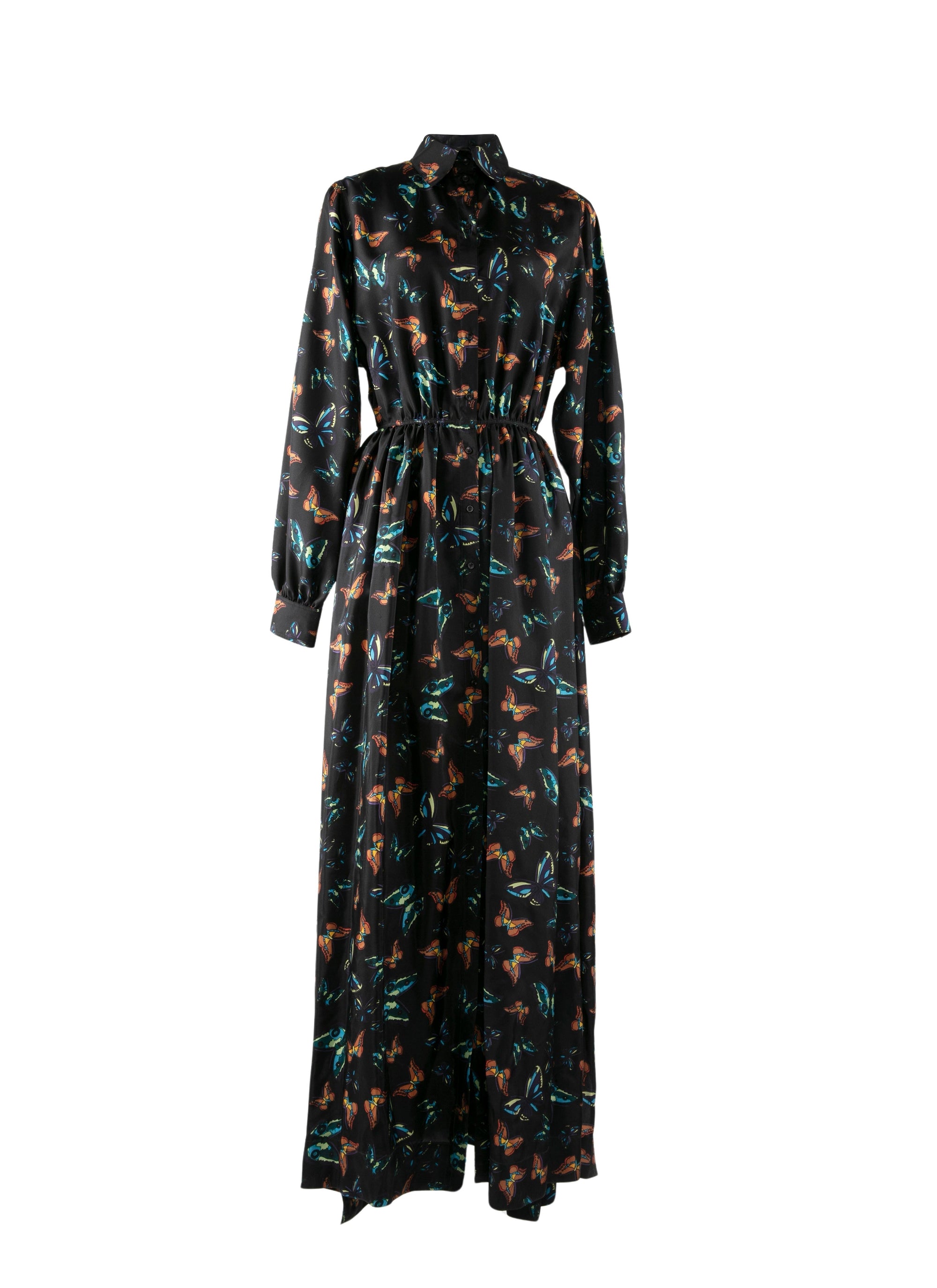 Silk butterfly print maxi dress - Black intense