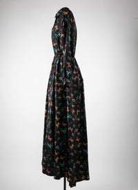 Silk butterfly print maxi dress - Black intense
