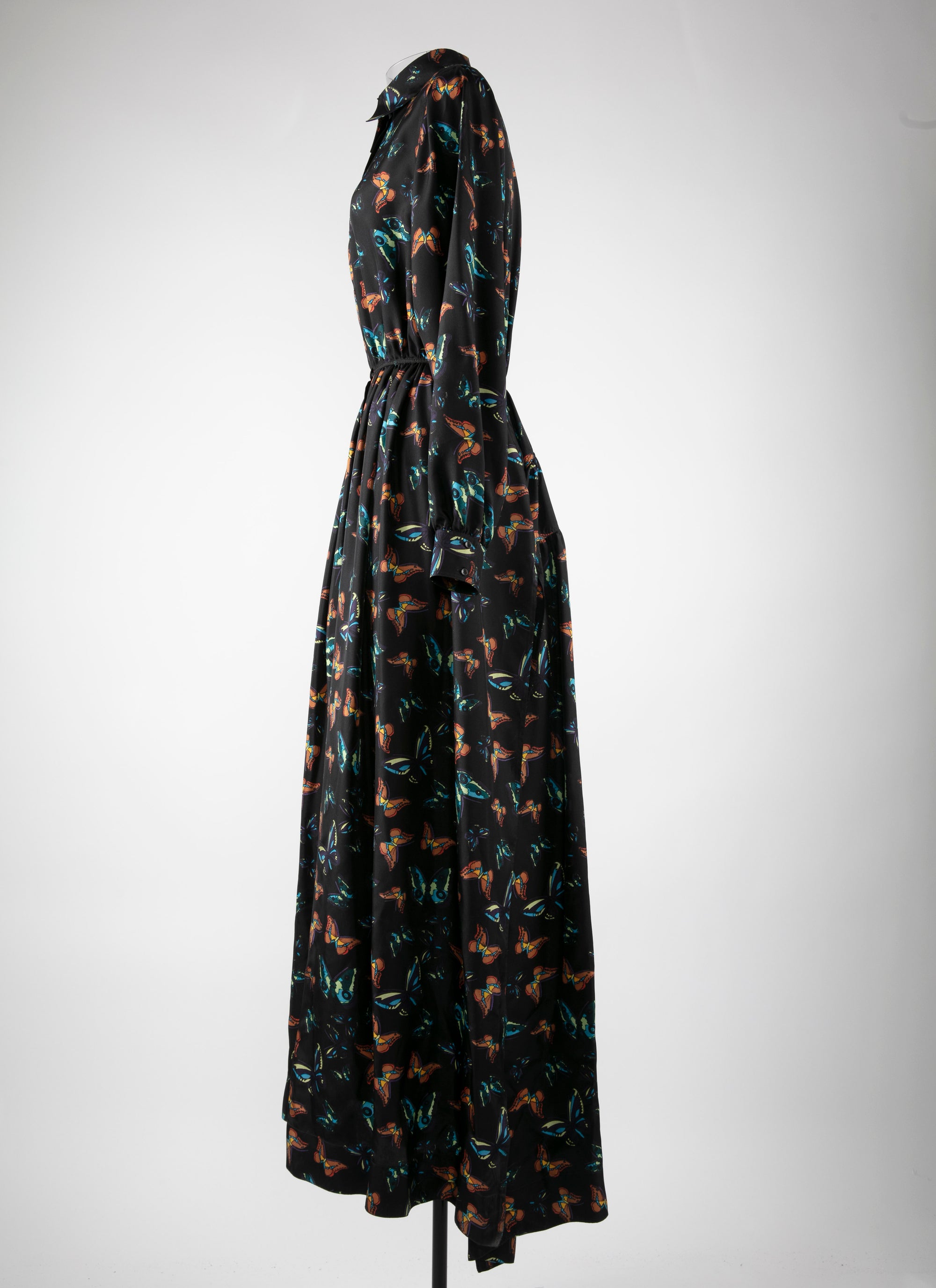 Silk butterfly print maxi dress - Black intense