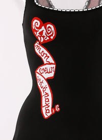 Robe longue sans manches Mon Cœur en maille - Noir & Rouge
