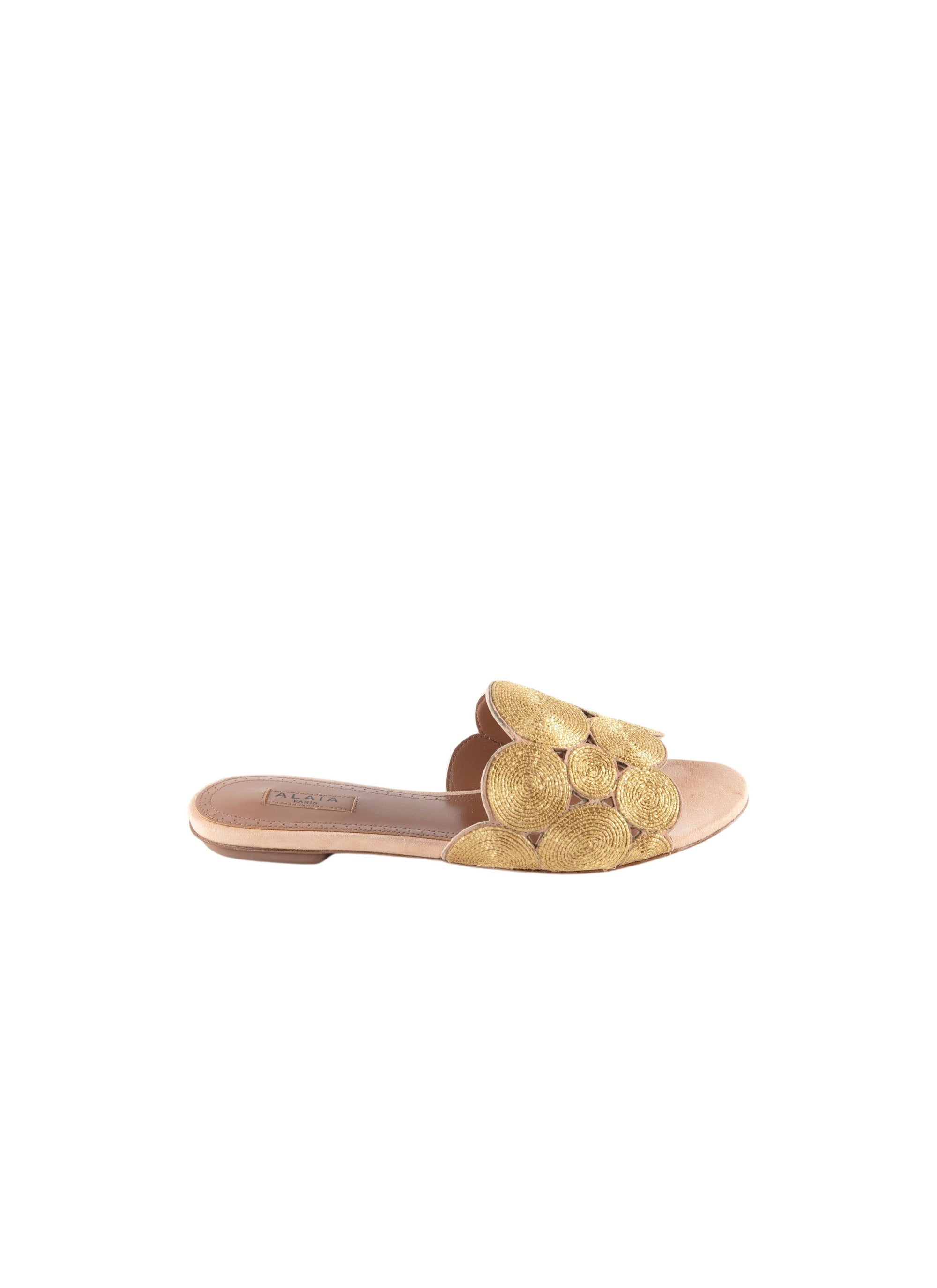 Circle strap mules in leather - Sand & Gold