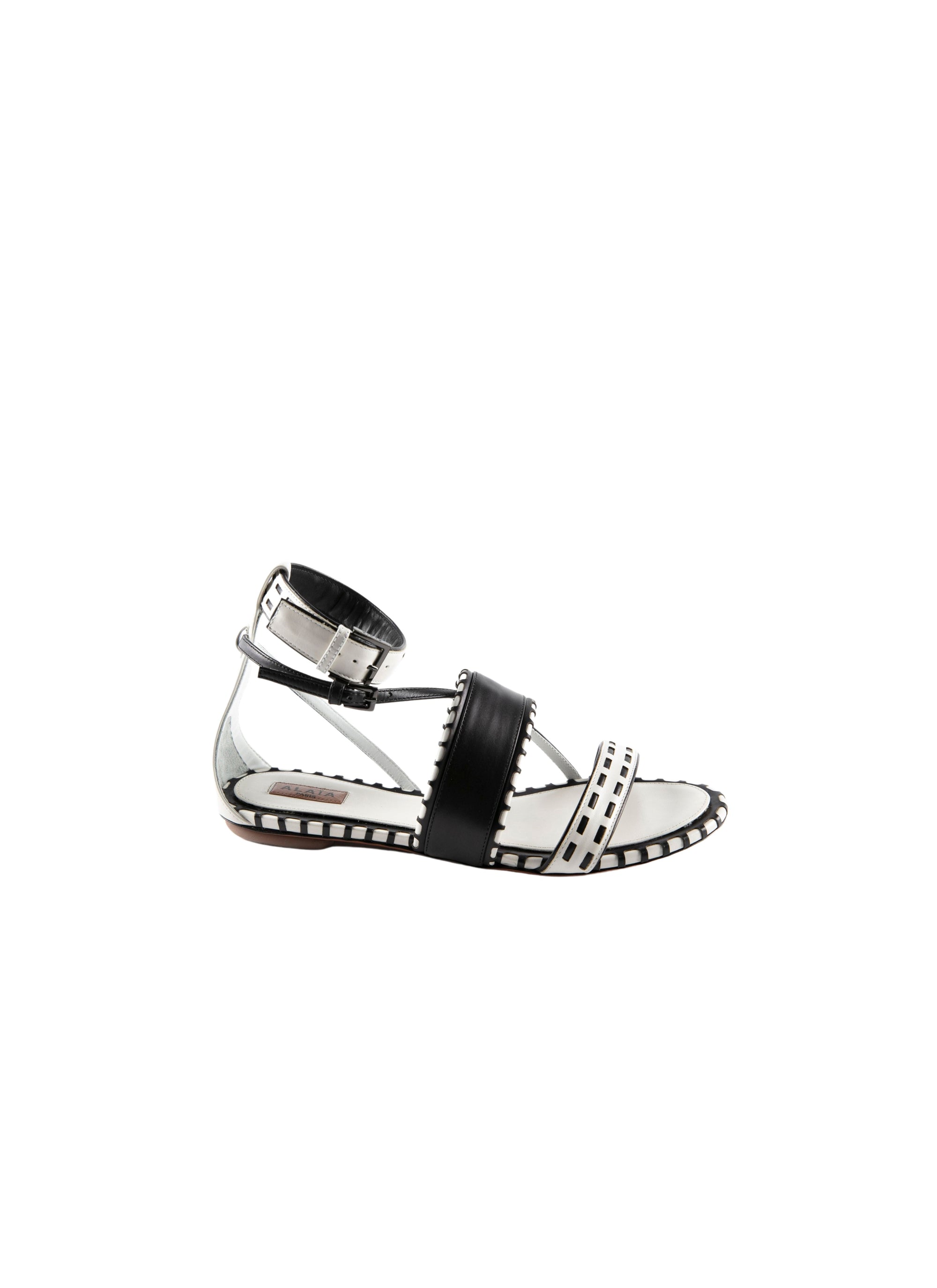 Sandals with braided leather straps - White & Black