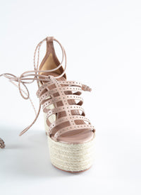 Leather studded sandals - Nude