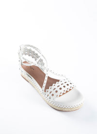 Perforated leather platform sandals - White