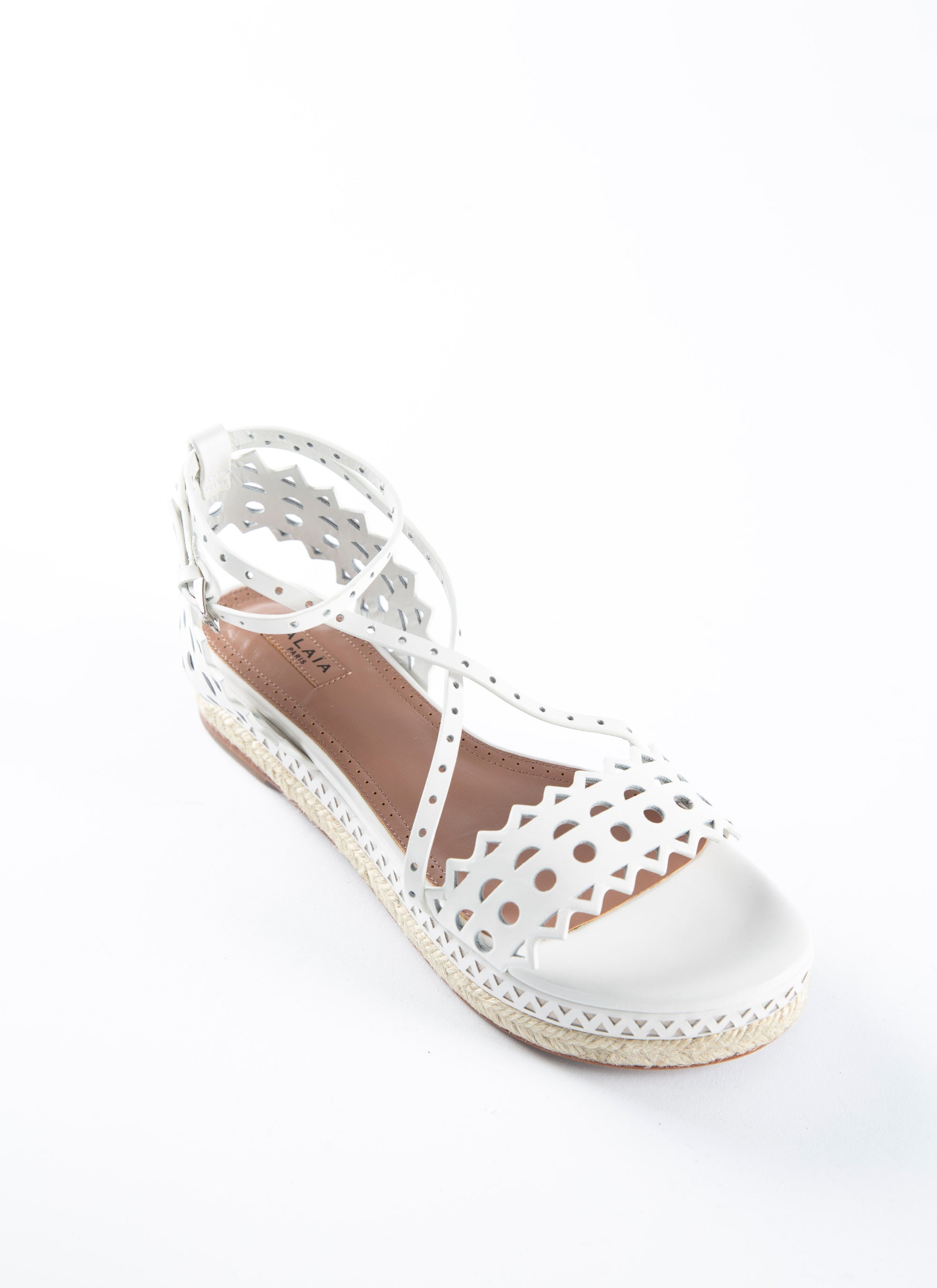 Perforated leather platform sandals - White