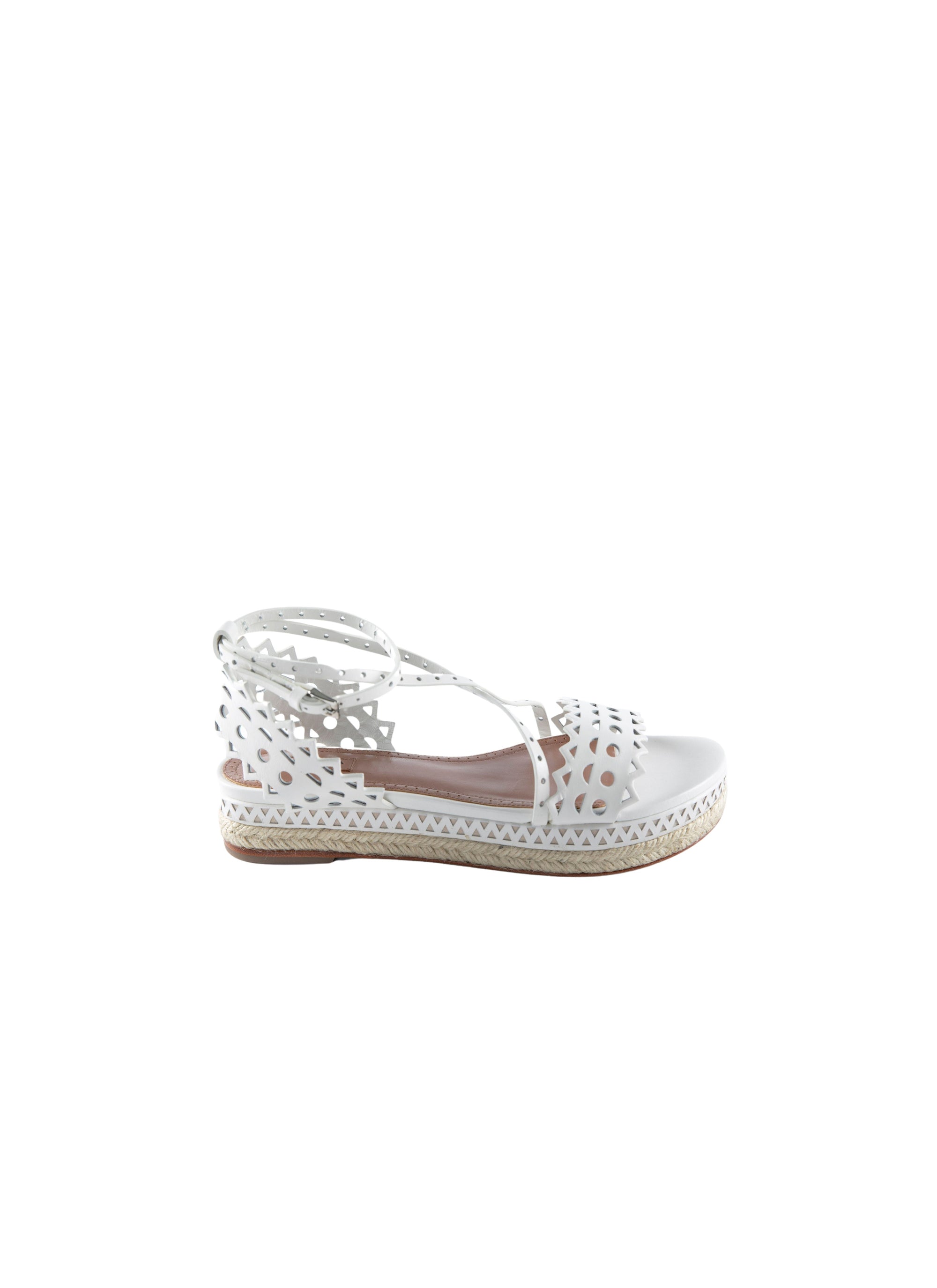 Perforated leather platform sandals - White