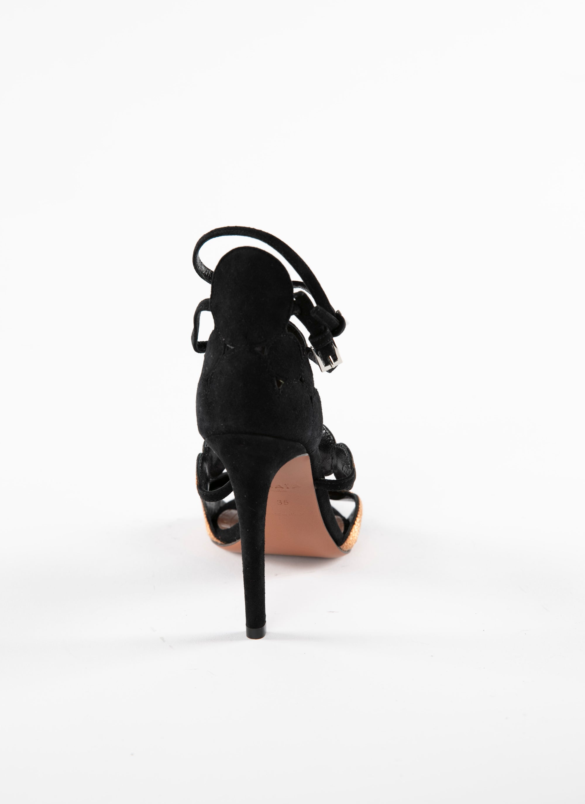 Raffia circle sandals with 110 leather heels - Black & Bronze