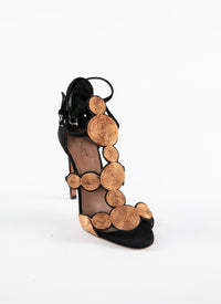 Raffia circle sandals with 110 leather heels - Black & Bronze