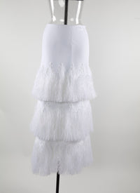 Long skirt with fringes - White