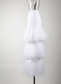 Long skirt with fringes - White