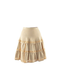 Gathered short skirt with embroidered details - Light beige