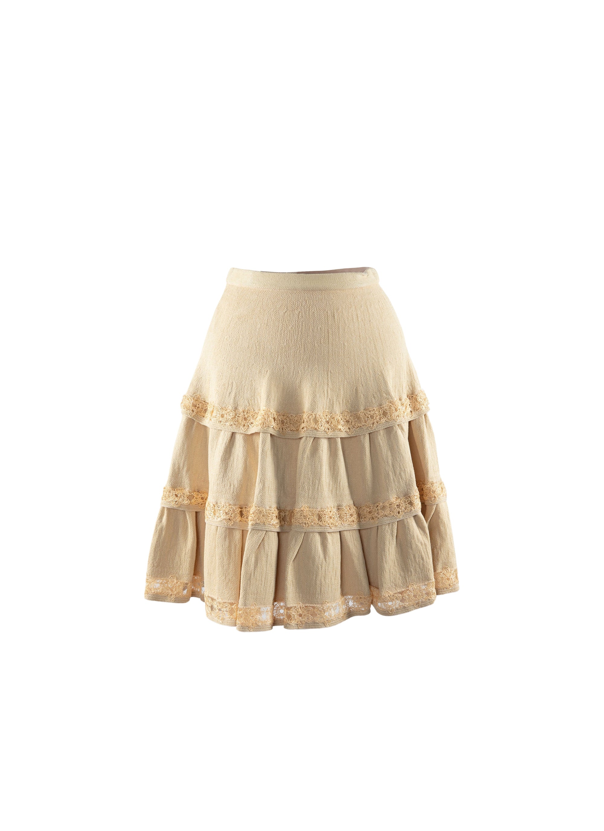 Jupe courte à fronces détails brodés - Beige Clair