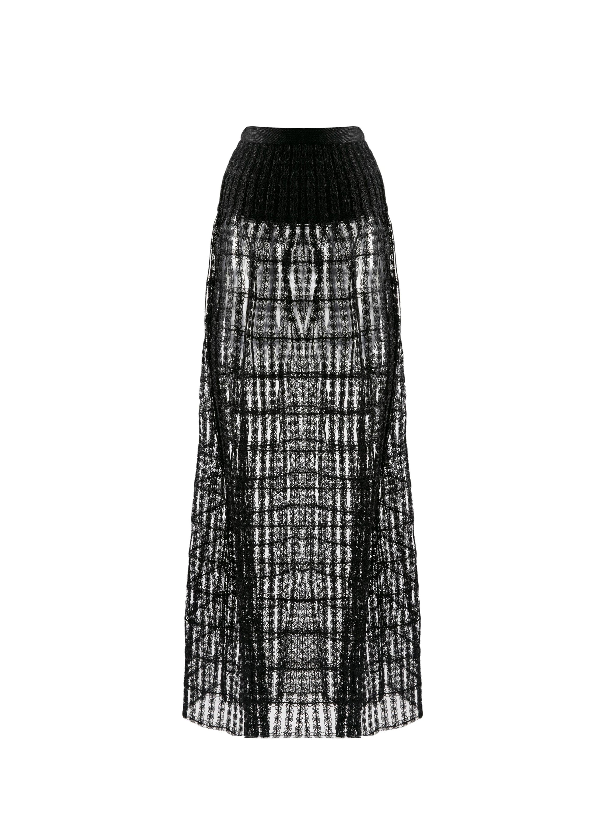 Jupe midi transparente brodée - Noir