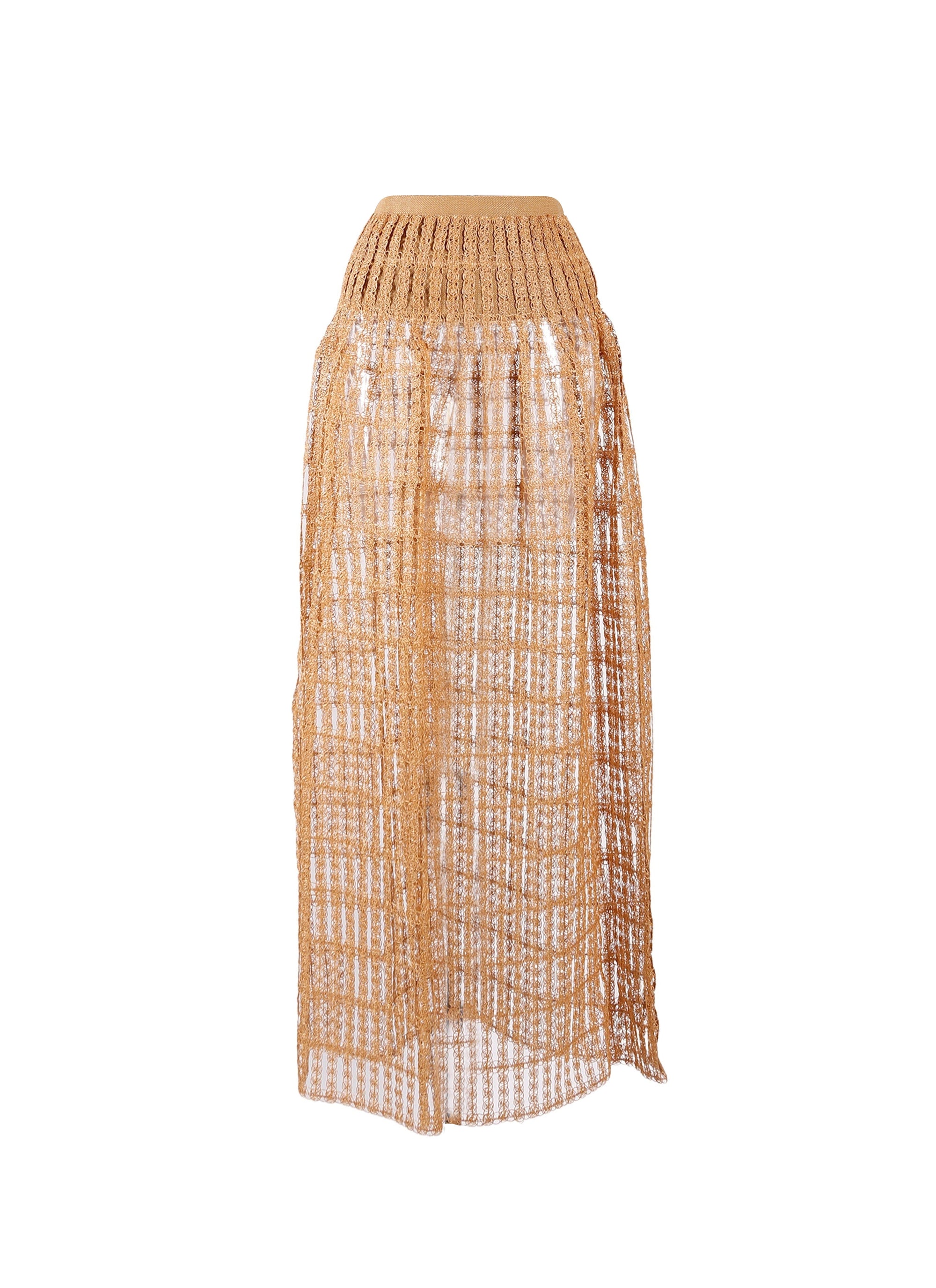 Jupe midi transparente brodée - Chamois