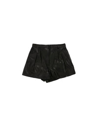 Short court plissé en cuir - Noir