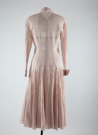 Perforated long-sleeved dress - Nude