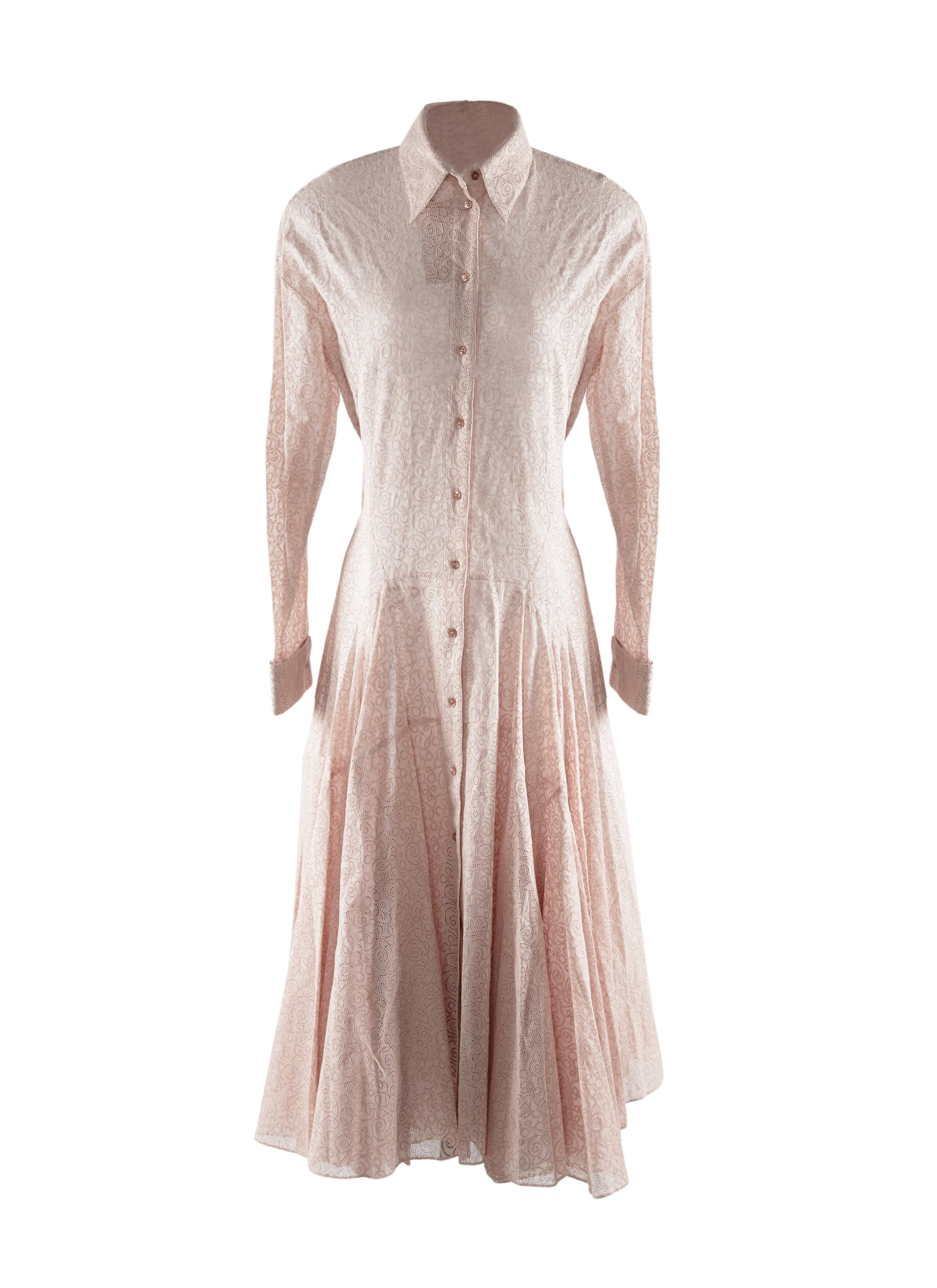 Perforated long-sleeved dress - Nude