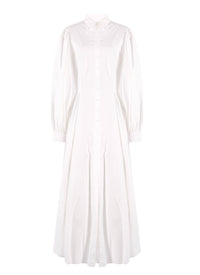 Robe à manches longues en popeline japonaise - Blanc