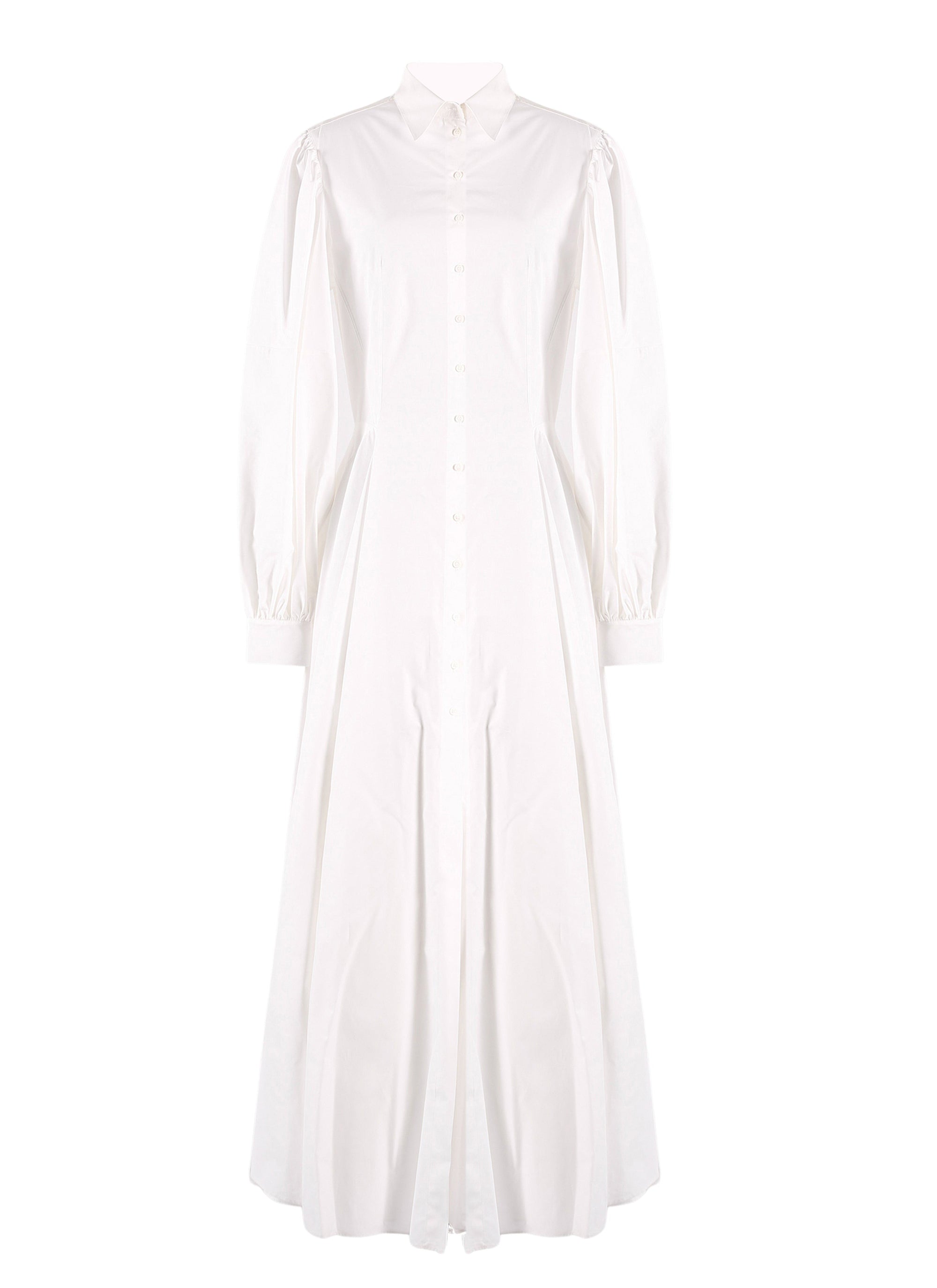 Robe à manches longues en popeline japonaise - Blanc
