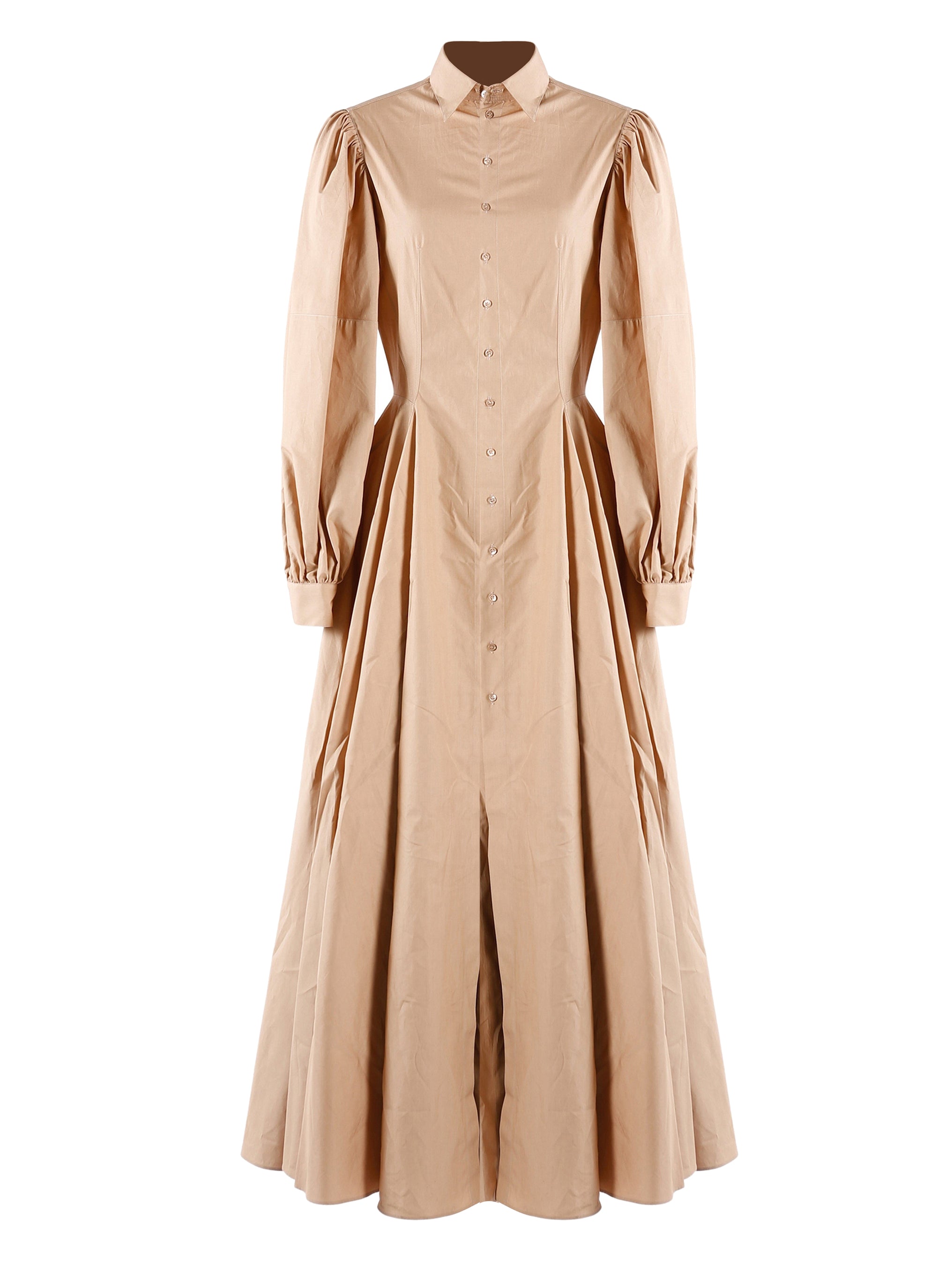 Robe à manches longues en popeline japonaise - Nude