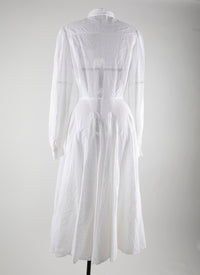 Perforated long-sleeved shirt dress - White
