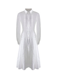 Perforated long-sleeved shirt dress - White