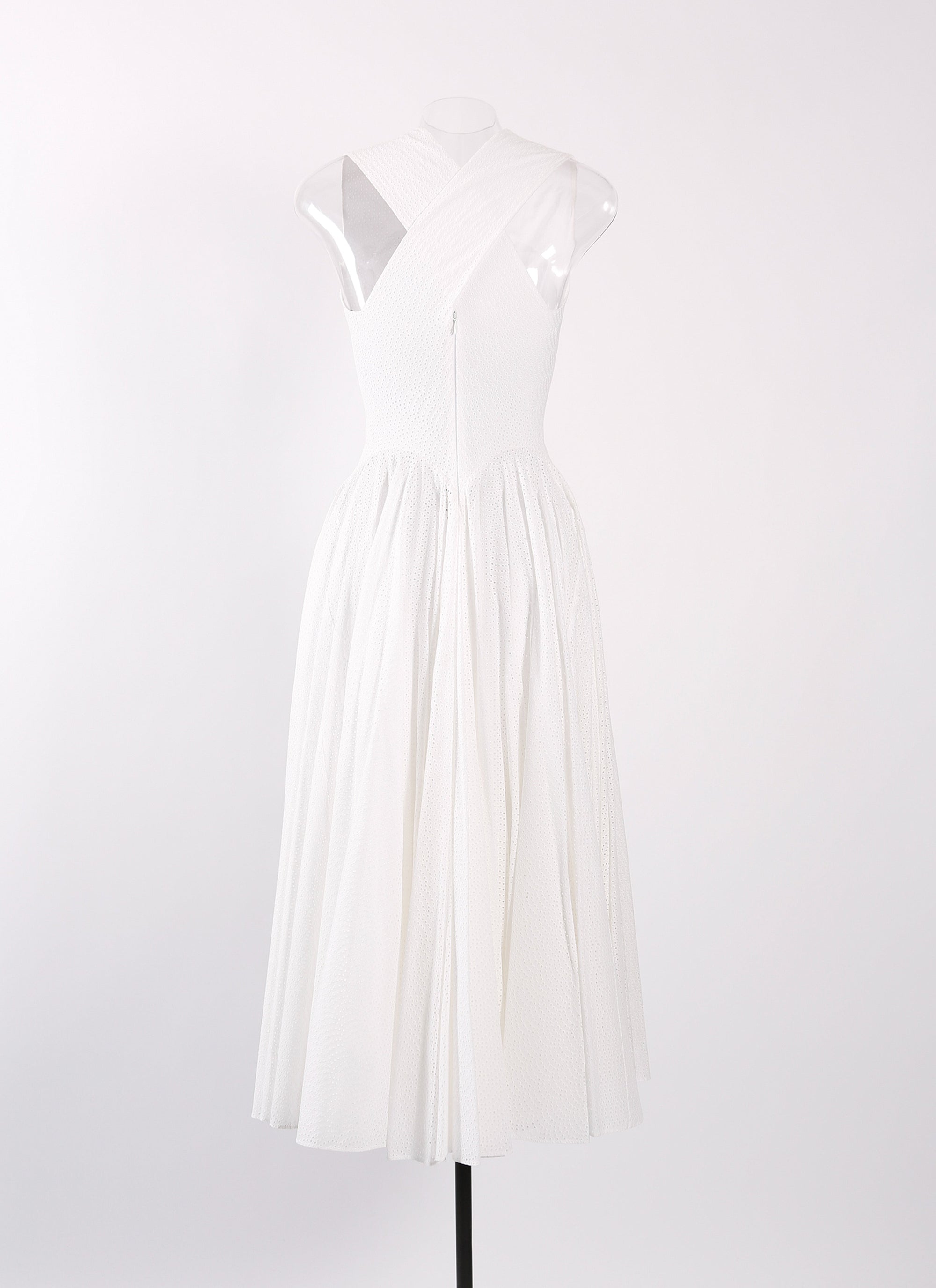Embroidered dress with crossed back straps - White