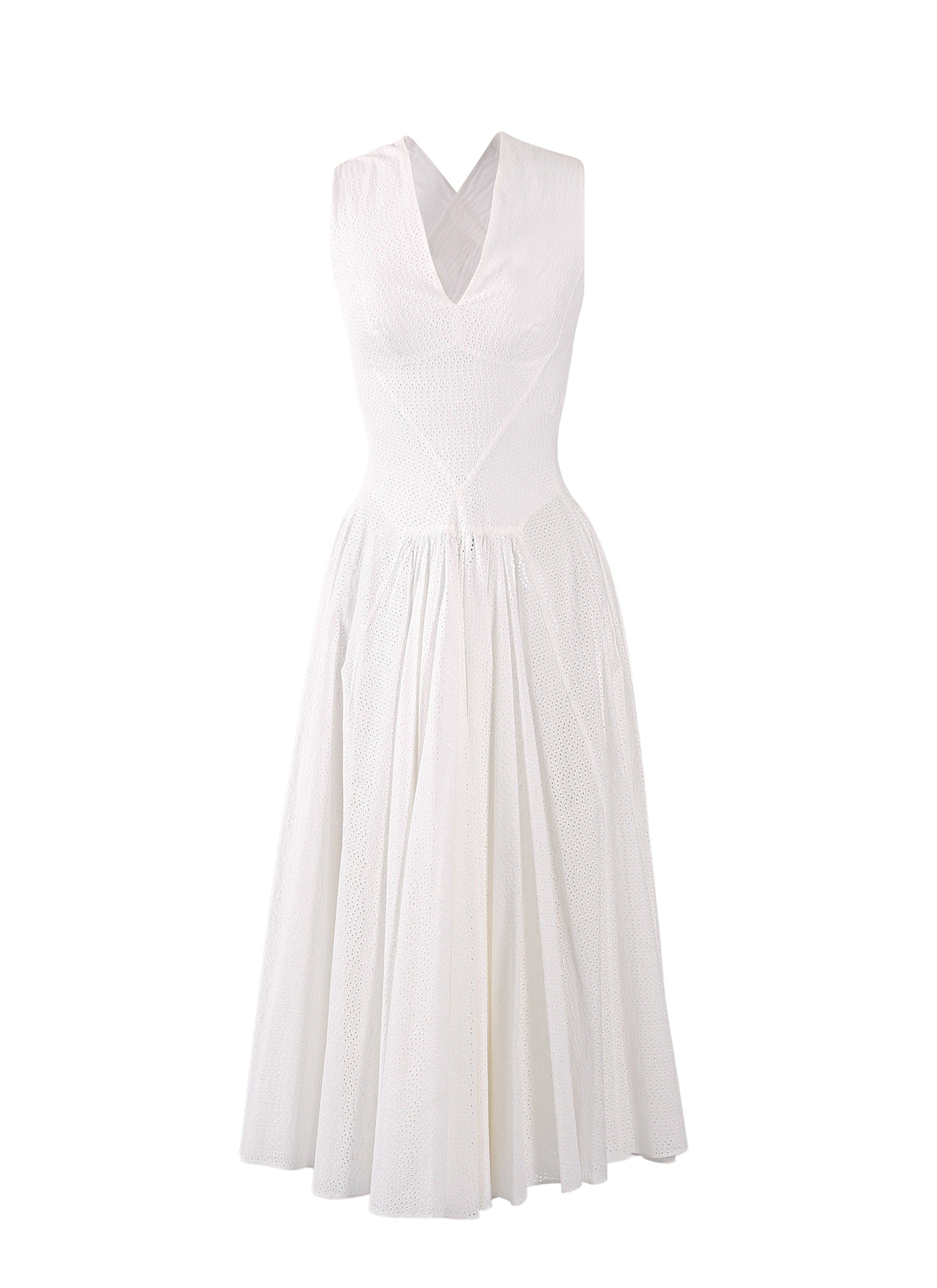 Embroidered dress with crossed back straps - White