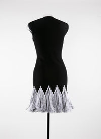 Robe sans manches à franges contrastées - Noir & Blanc