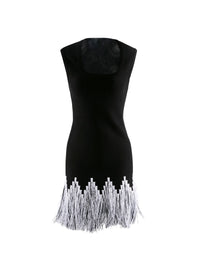 Robe sans manches à franges contrastées - Noir & Blanc