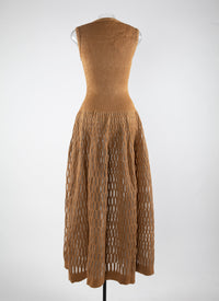 Robe mi-longue sans manches perforé - Chamois