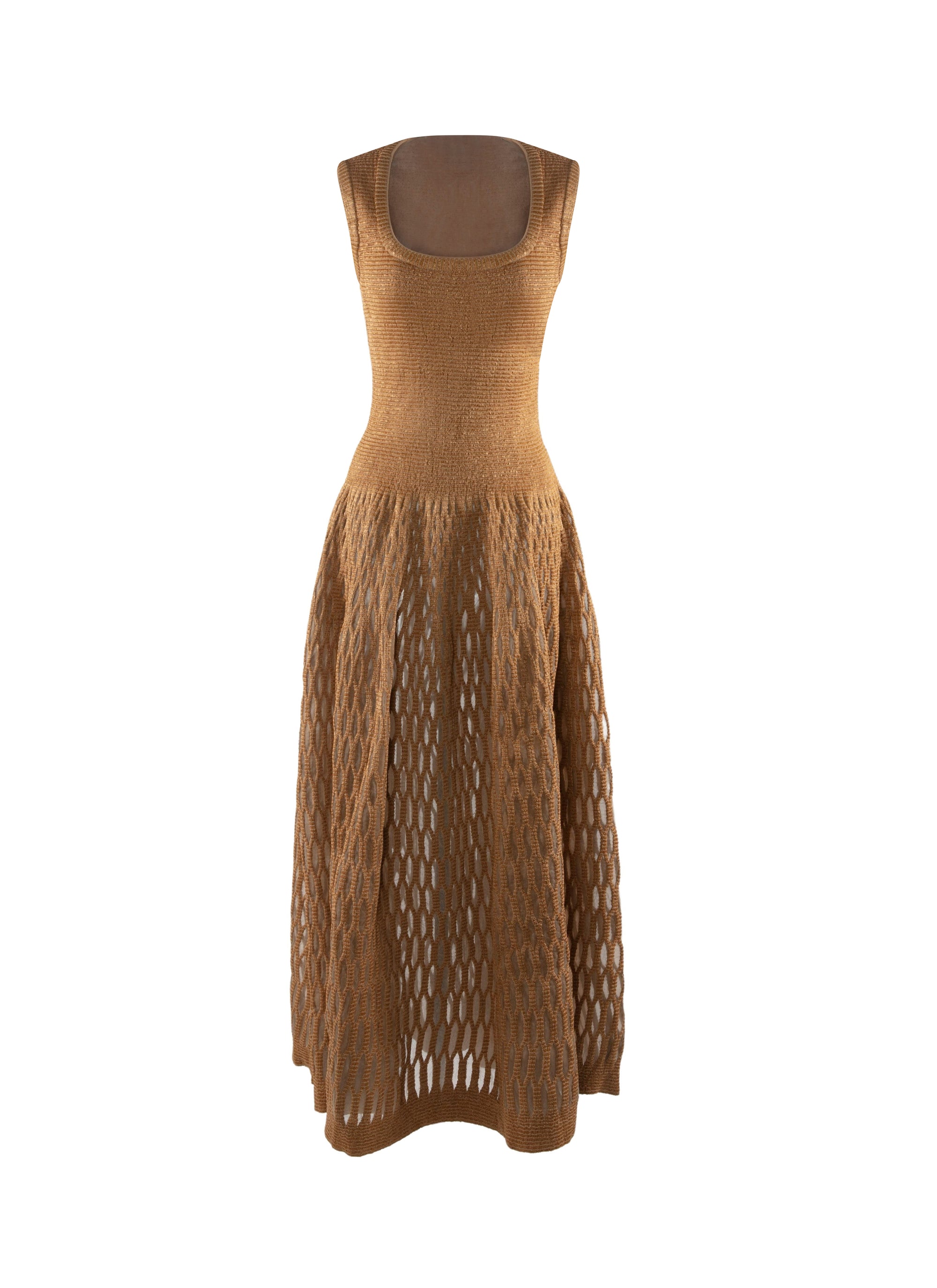 Robe mi-longue sans manches perforé - Chamois