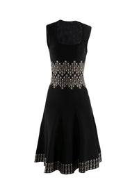 Printed belted sleeveless dress - Black & Beige