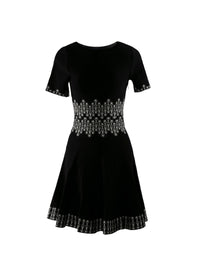 Robe courte évasée à ceinture imprimée - Noir & Ivoire