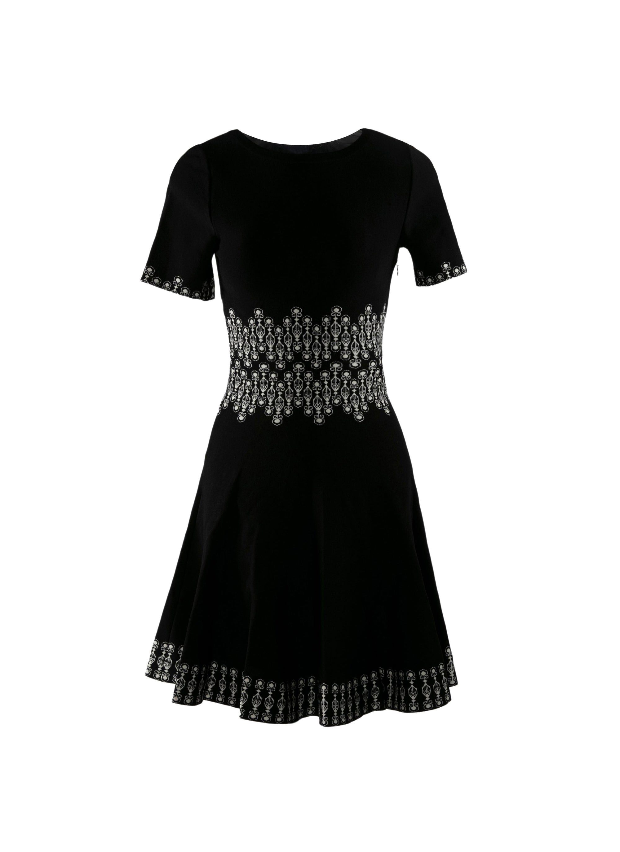 Robe courte évasée à ceinture imprimée - Noir & Ivoire