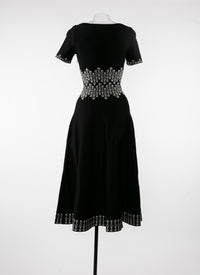 Mid-length dress with printed belt - Black & Ivory