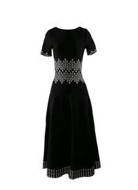 Mid-length dress with printed belt - Black & Ivory