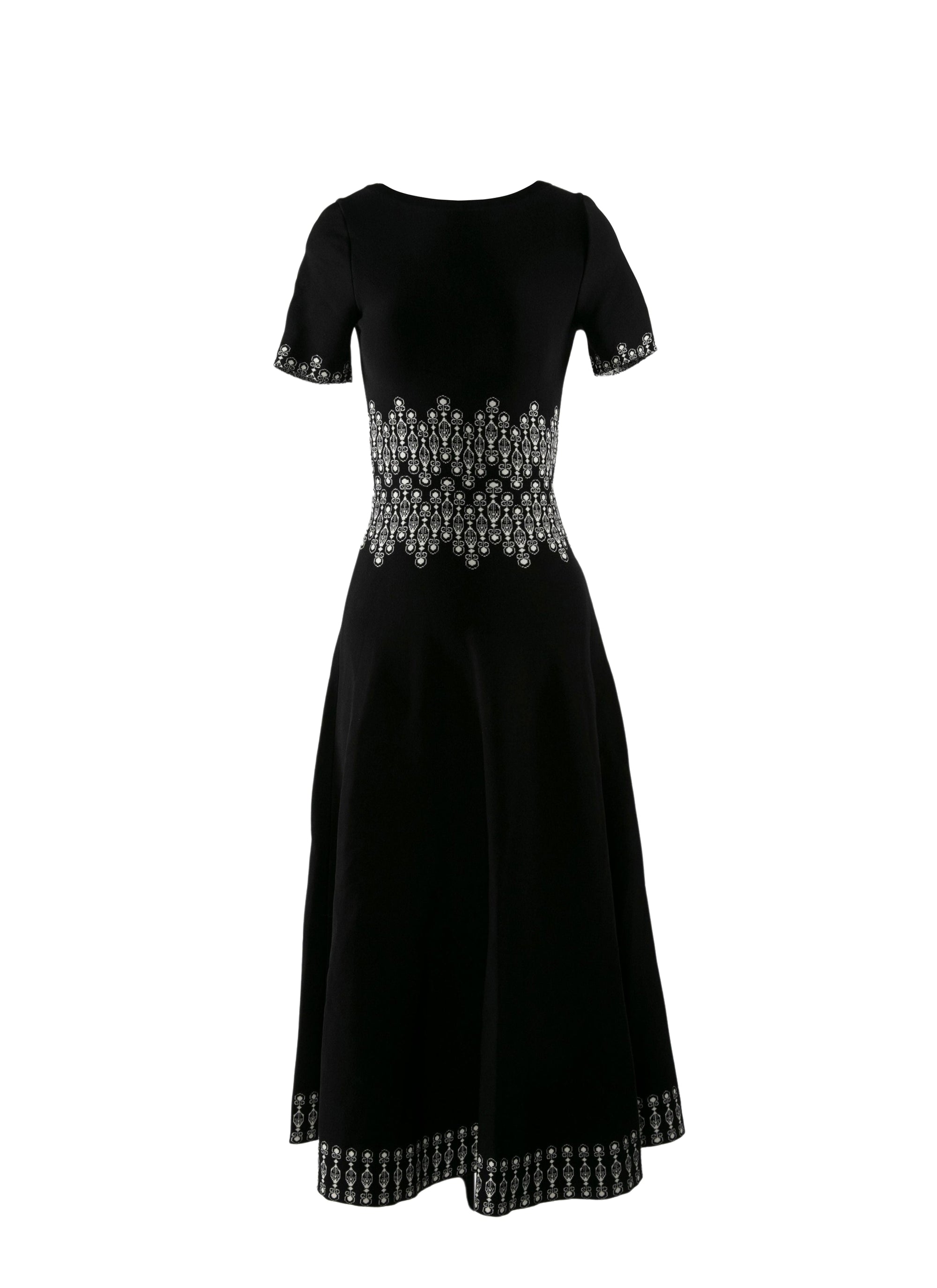 Mid-length dress with printed belt - Black & Ivory