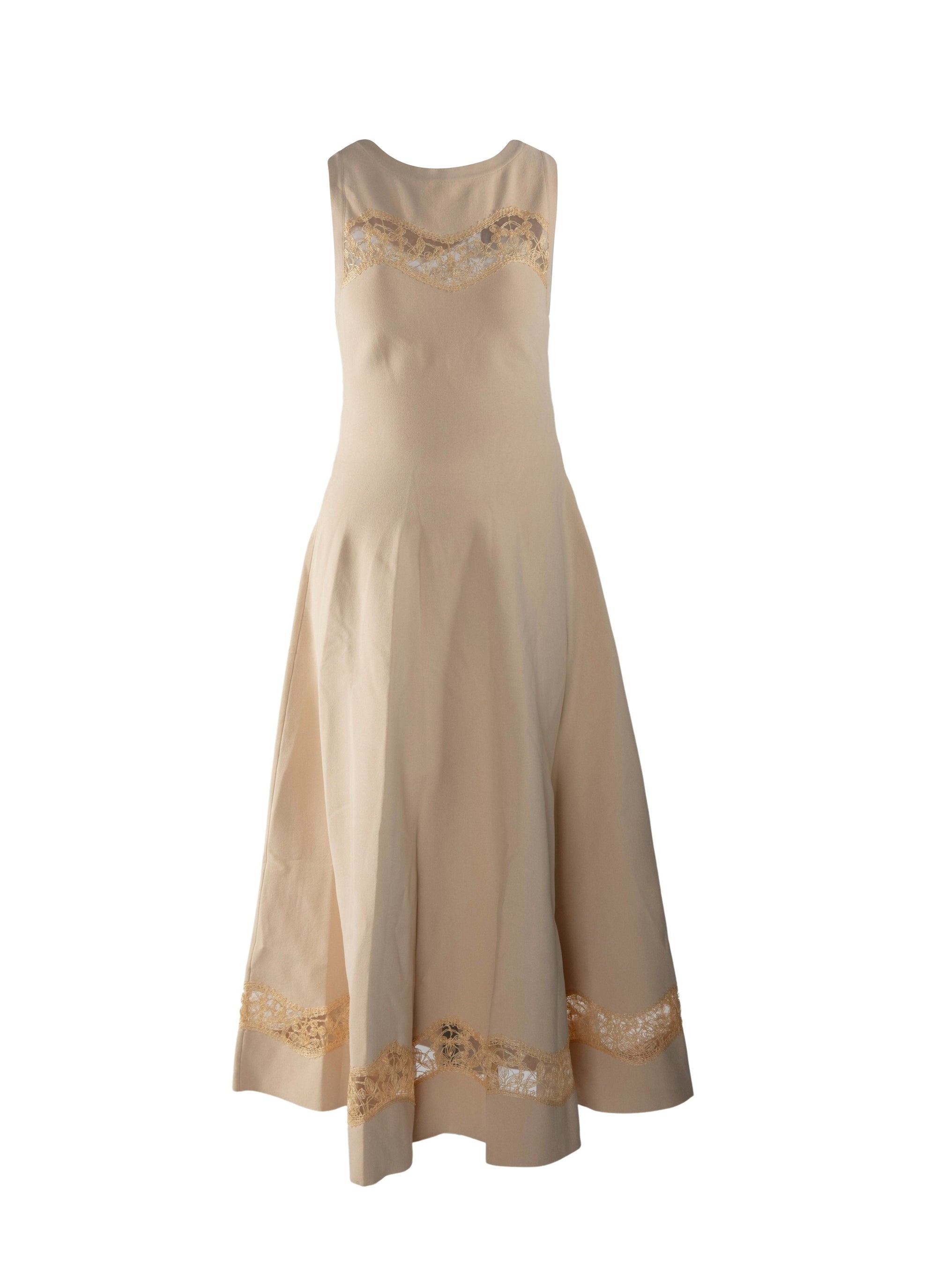 Robe patineuse mi-longue en dentelle - Beige Clair
