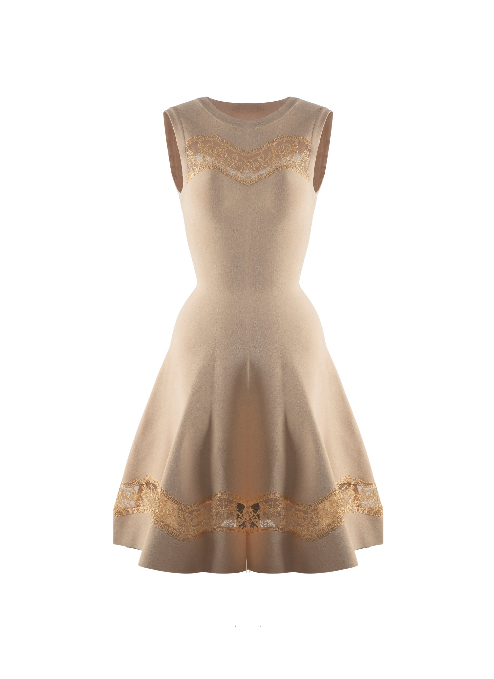 Sleeveless lace dress - Beige