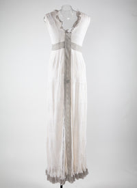 Robe fluide à col volanté en soie - Blanc Nacre