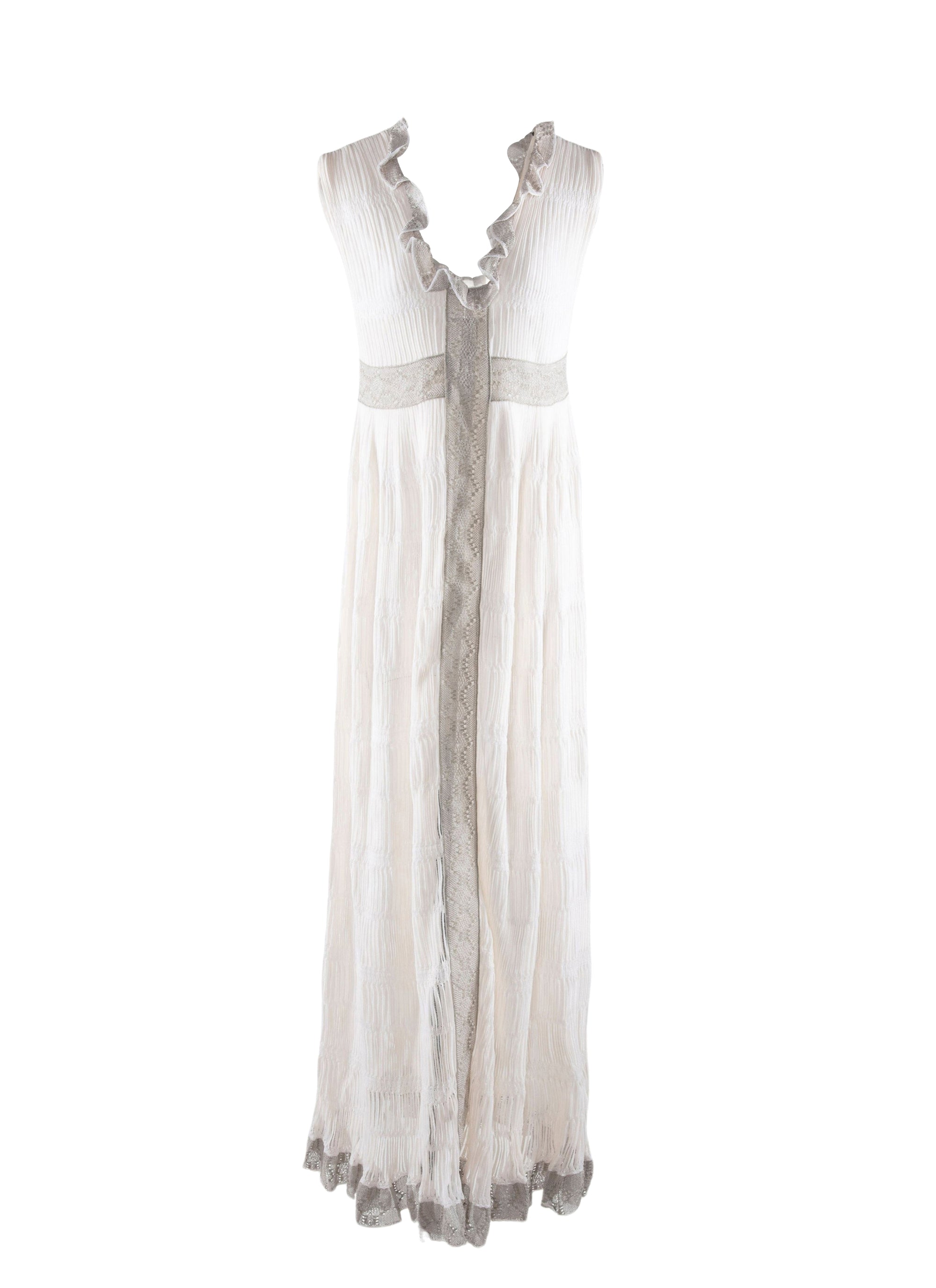 Robe fluide à col volanté en soie - Blanc Nacre