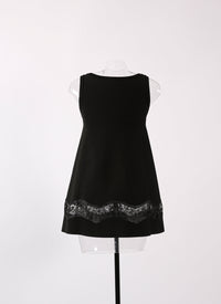 Tunique sans manches en dentelle - Noir