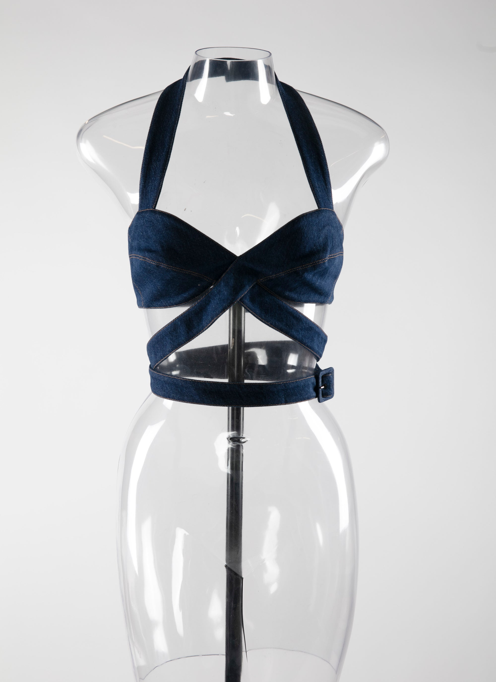 Cross-strap halter bra top - Navy