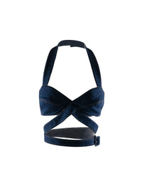 Cross-strap halter bra top - Navy